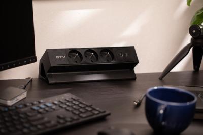Basco furniture socket, 3 x socket with grounding, USB A+C, 1.5m cable, black with mounting