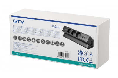 Basco furniture socket, 3 x socket with grounding, USB A+C, 1.5m cable, black with mounting