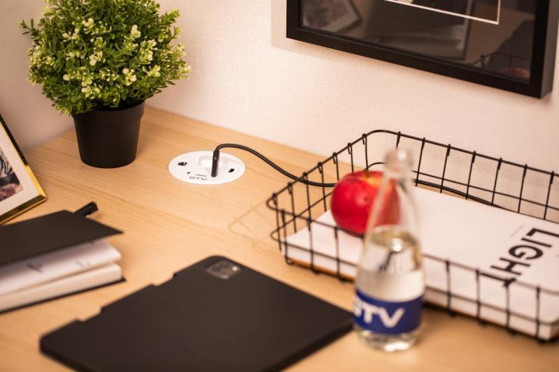 Furniture socket RONDO, 1xSHUKO, 1xUSB-A, 2xUSB-C, HDMI, RJ45 cable 1.5 m, white