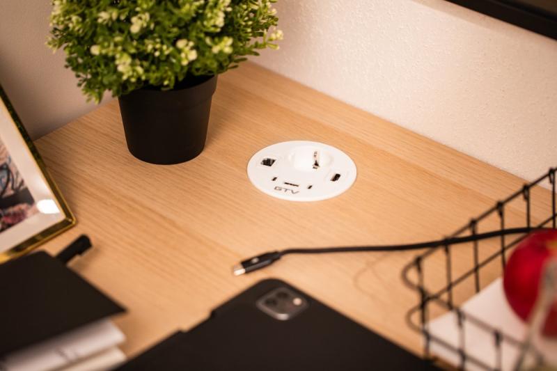 Furniture socket RONDO, 1xSHUKO, 1xUSB-A, 2xUSB-C, HDMI, RJ45 cable 1.5 m, white