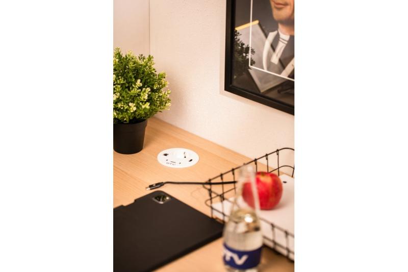 Furniture socket RONDO, 1xSHUKO, 1xUSB-A, 2xUSB-C, HDMI, RJ45 cable 1.5 m, white