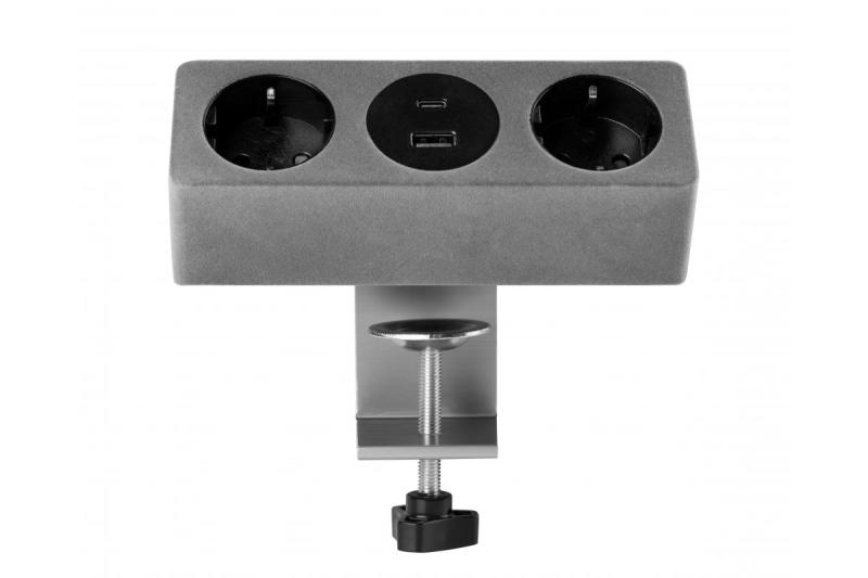 Furniture socket SOFITO, 2xSHUKO, USB A+C, cable 1.5 m, gray flock