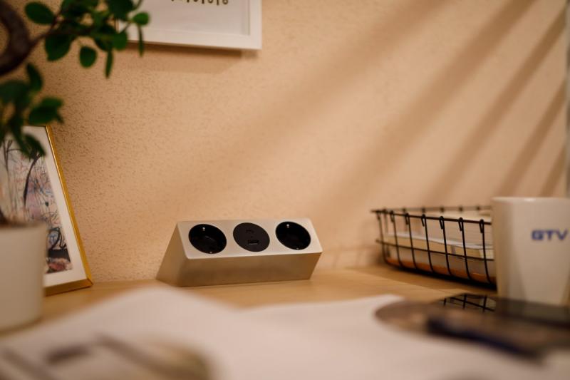 Furniture socket SOFITO, 2xSHUKO, USB A+C, cable 1.5 m, stainless steel