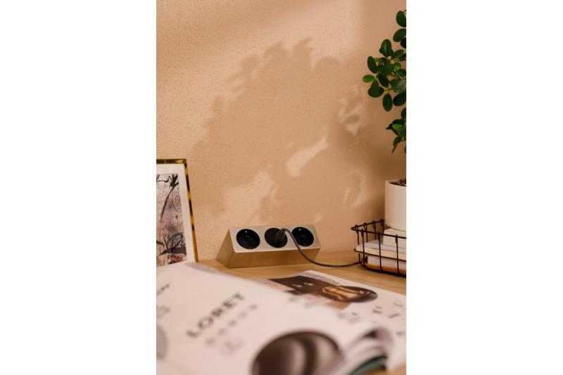 Furniture socket SOFITO, 2xSHUKO, USB A+C, cable 1.5 m, stainless steel