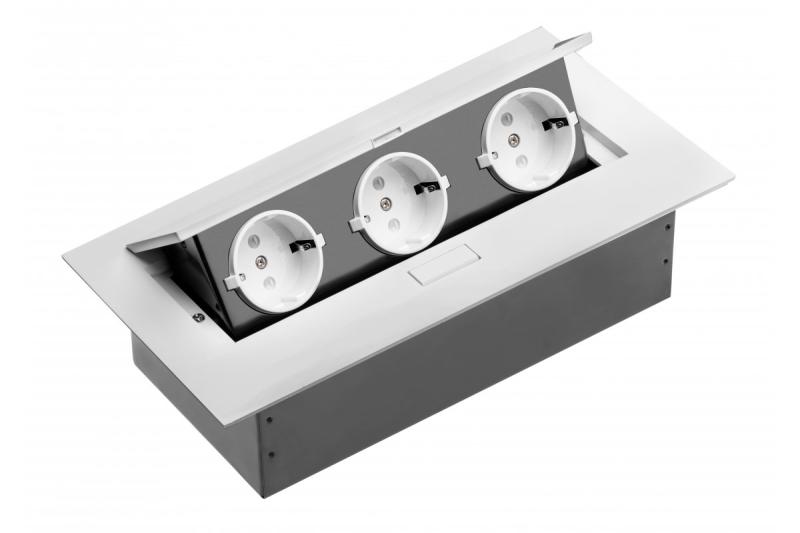 Furniture socket, 3xSHUKO, cable 1.5 m, white