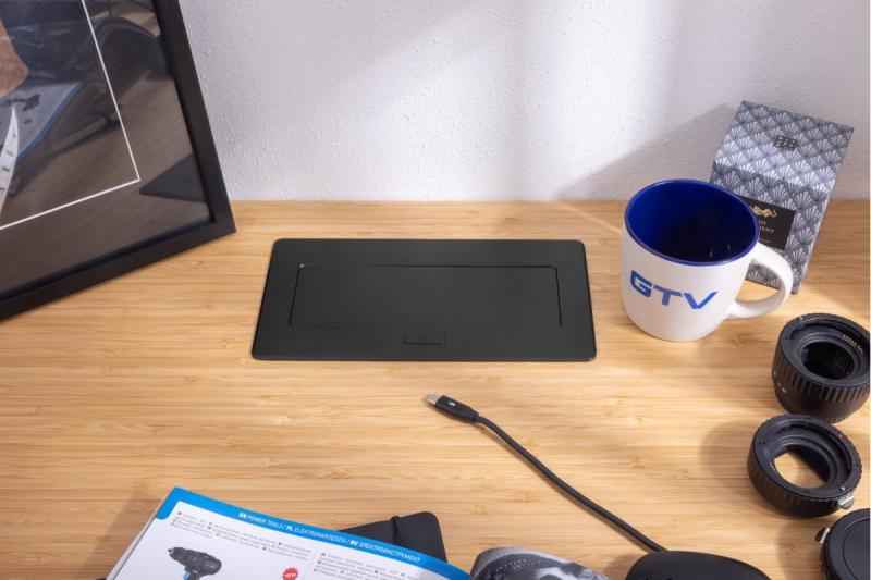 MULTISOFT Furniture Socket 2x Socket with Earthing, USB A+C, RJ45, Power Cable with Plug, Black