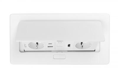 Furniture socket MULTISOFT, 2xSHUKO, USB A+C, RJ45, HDMI, cable 1.5 m, white