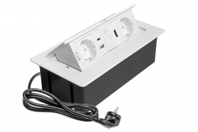 Furniture socket MULTISOFT, 2xSHUKO, USB A+C, RJ45, HDMI, cable 1.5 m, white