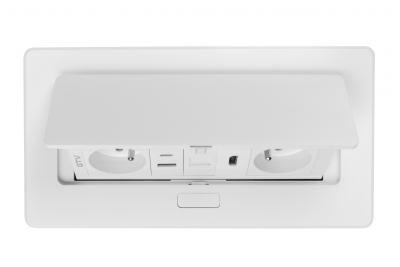 MULTISOFT furniture socket 2x Socket with Earthing, USB A+C, RJ45, HDMI, Power Cable with Plug, White