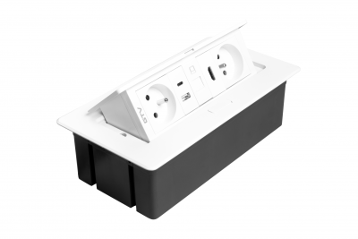 MULTISOFT furniture socket 2x Socket with Earthing, USB A+C, RJ45, HDMI, Power Cable with Plug, White