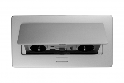 MULTISOFT furniture socket 2x Socket with Earthing, USB A+C, RJ45, HDMI, Power Cable with Plug, Aluminium