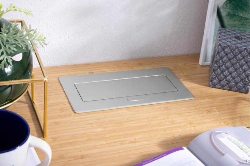 MULTISOFT furniture socket 2x Socket with Earthing, USB A+C, RJ45, HDMI, Power Cable with Plug, Aluminium