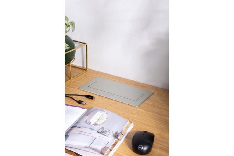 MULTISOFT furniture socket 2x Socket with Earthing, USB A+C, RJ45, HDMI, Power Cable with Plug, Aluminium