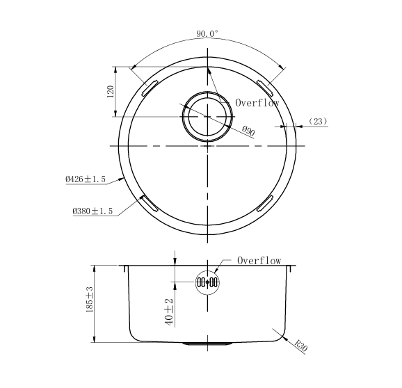 Pure.Sink Rondo Stainless Steel Round Sink for flush-mount, under-mount and top-mount 38 cm PRN38-02 - Productafbeelding 6