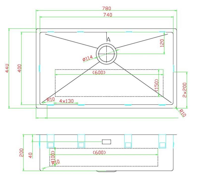 Pure.Sink Luxion Large stainless steel sink 74x40 cm undermount, flush mount, and surface mount PLX7440-02