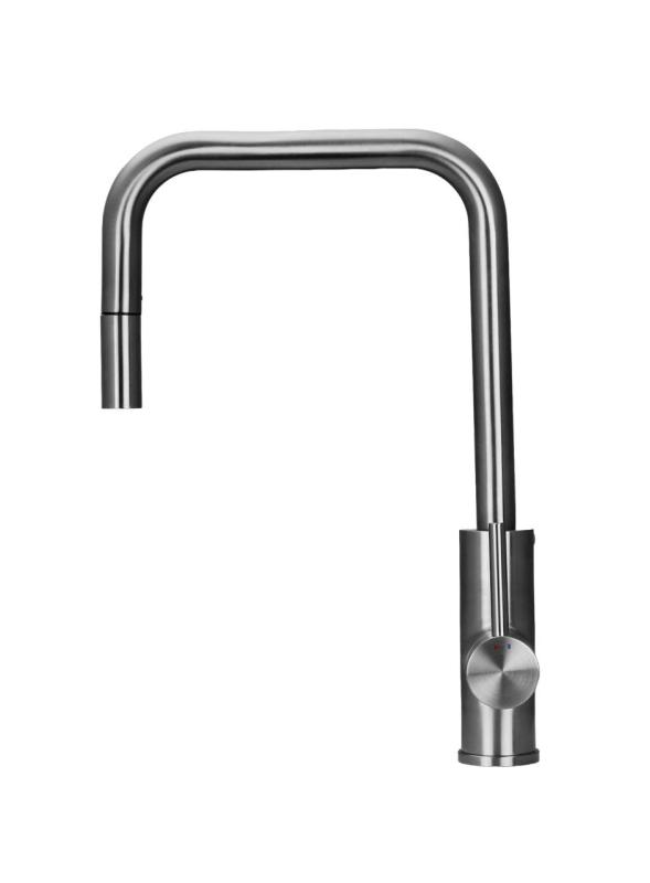 Pure.Sink Luxion Solid stainless steel kitchen faucet, square with pull-out spout PLXSQUA-02
