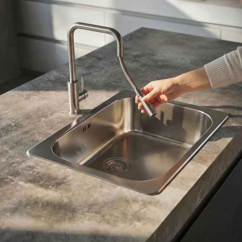 Pure.Sink Luxion Robinet de cuisine massif en acier inoxydable carré avec bec extractible PLXSQUA-02