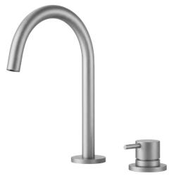 Pure.Sink Luxion 2-hole solid stainless steel kitchen faucet with round spout PLX2HR-02