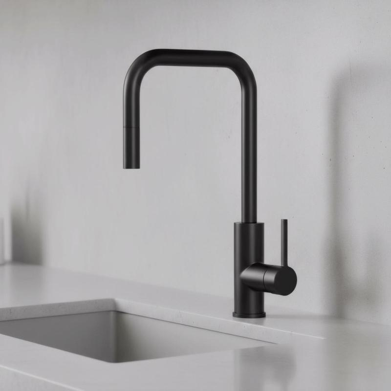 Pure.Sink Luxion Matte Black Kitchen Faucet Square with Pull-Out Spout PLXSQUA-10