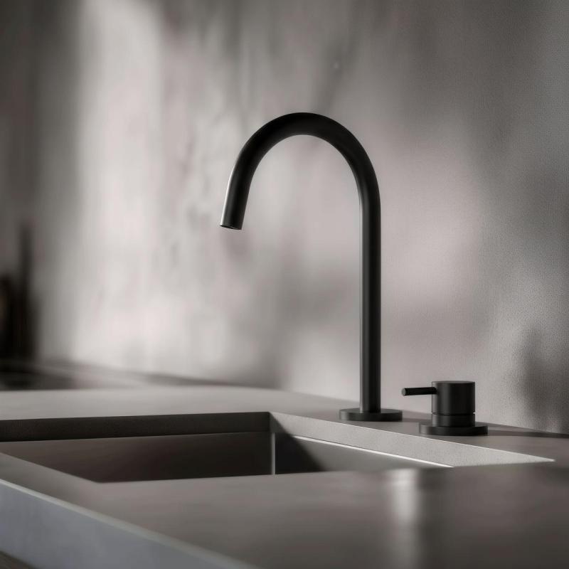 Pure.Sink Luxion 2-hole Matte Black kitchen faucet with round spout PLX2HR-10