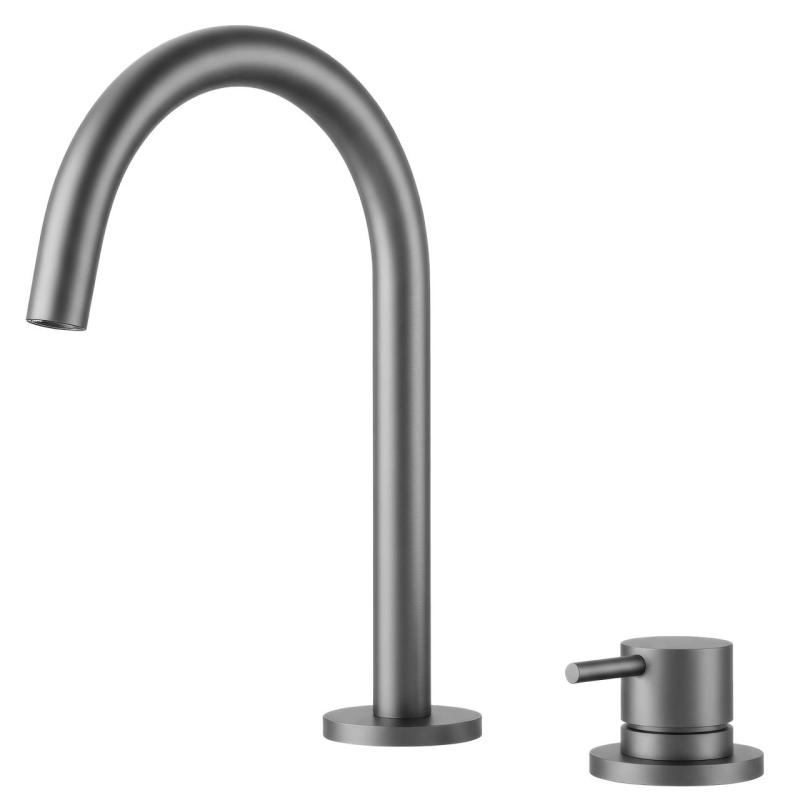 Pure.Sink Luxion 2-hole Gun metal kitchen faucet with round spout PLX2HR-61