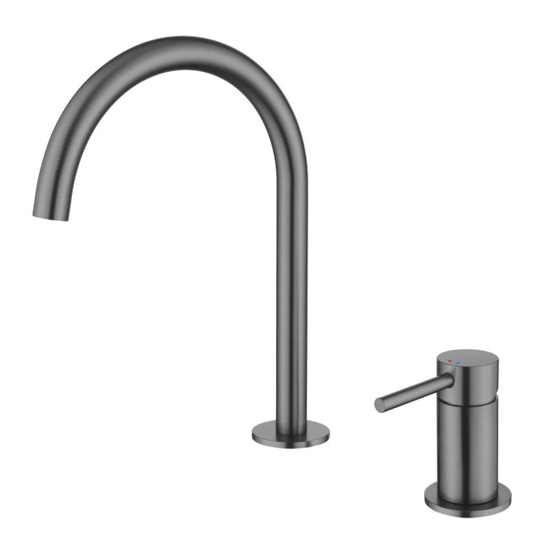 Pure.Sink Luxion 2-hole Gun metal kitchen faucet with round spout PLX2HR-61