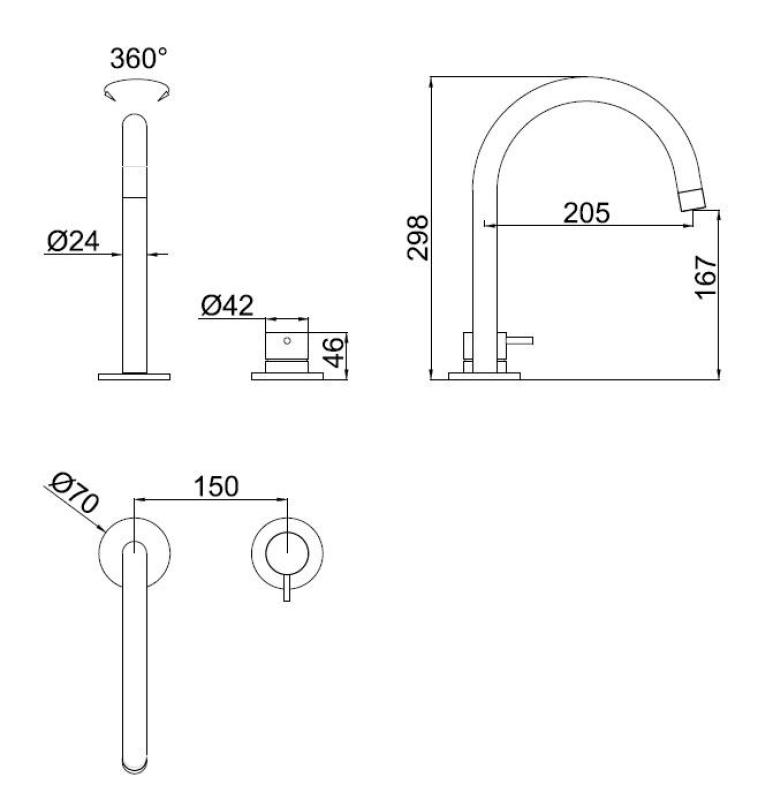 Pure.Sink Luxion 2-hole Gold kitchen faucet with round spout PLX2HR-60