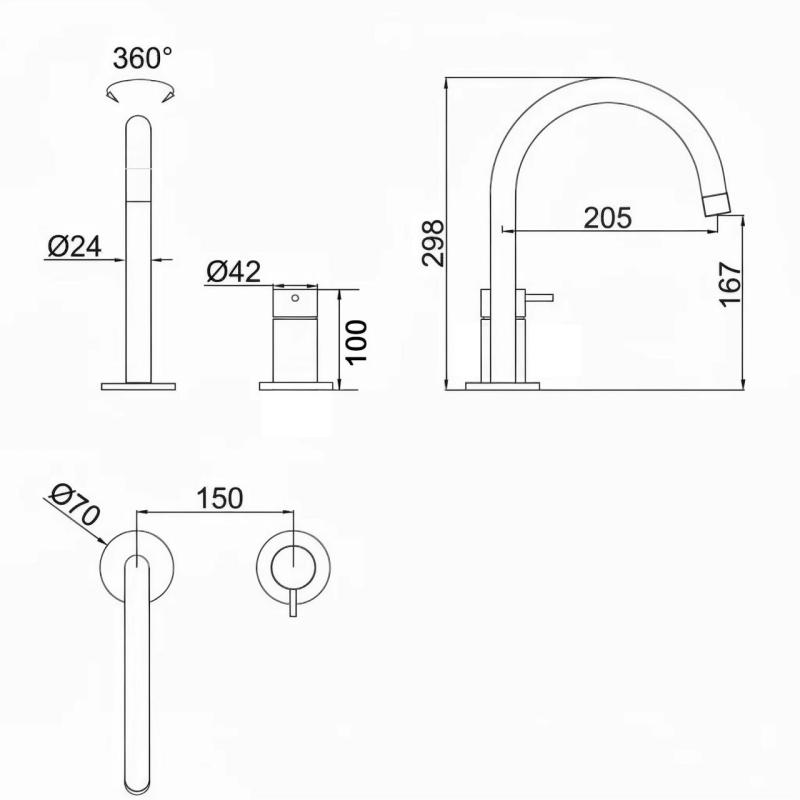 Pure.Sink Luxion 2-hole copper kitchen faucet with round spout PLX2HR-62