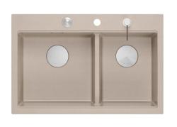 Quadri Hard Rock Double Beige Granite Built-in Sink 76x50 cm with Stainless Steel plug and accessories 1208971749