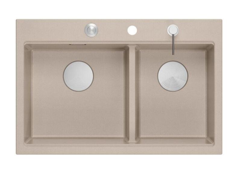 Quadri Hard Rock Double Beige Granite Built-in Sink 76x50 cm with Stainless Steel plug and accessories 1208971749
