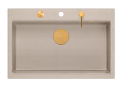 Quadri Hard Rock Beige granite countertop large sink 76x50cm including copper plug and accessories 1208971750