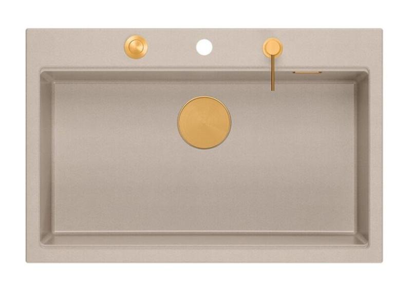 Quadri Hard Rock Beige granite countertop large sink 76x50cm including copper plug and accessories 1208971750