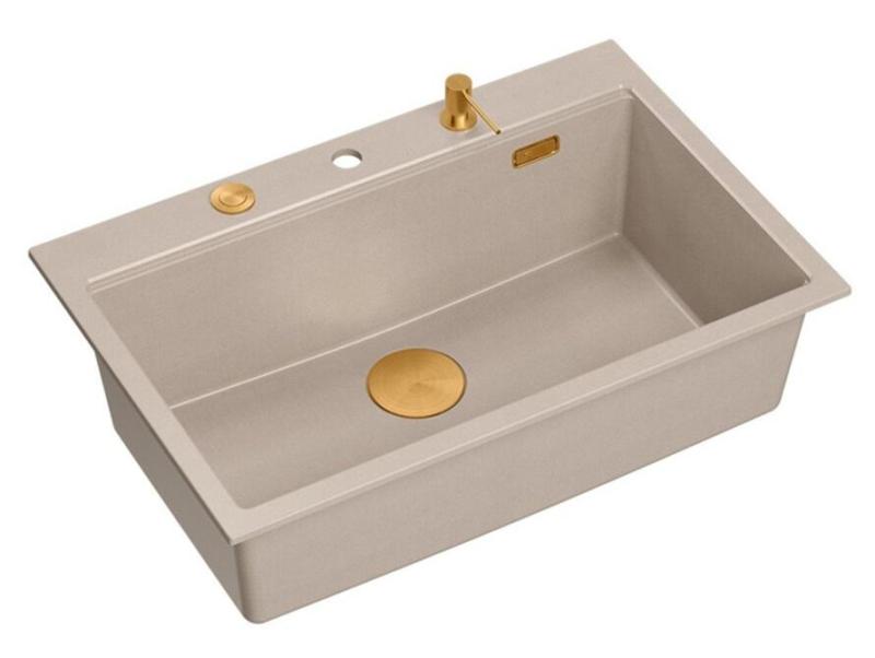 Quadri Hard Rock Beige granite countertop large sink 76x50cm including copper plug and accessories 1208971750