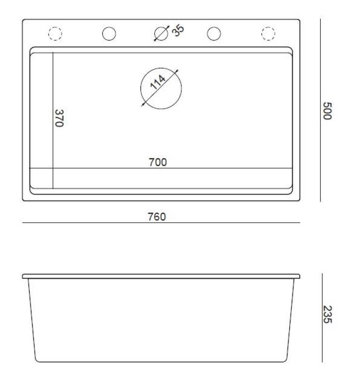 Quadri Hard Rock Beige granite countertop large sink 76x50cm including copper plug and accessories 1208971750