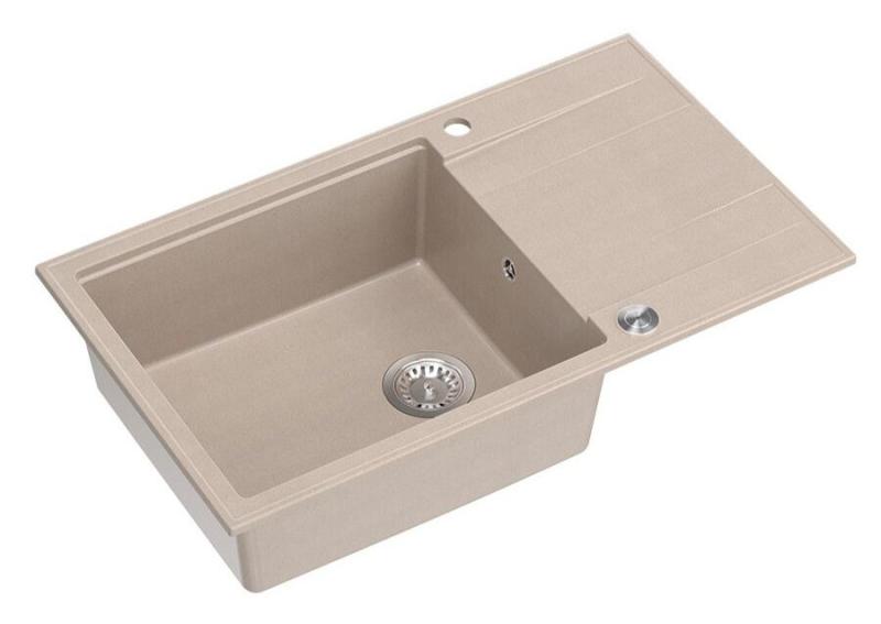 Quadri Luton pearl beige granite large built-in sink with reversible drainer 86x50cm with stainless steel plug 1208971775