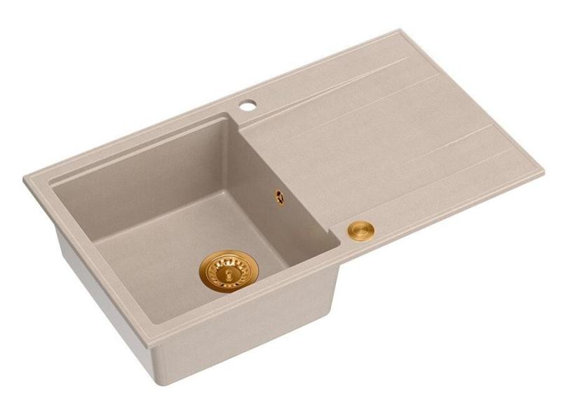 Quadri Luton pearl beige granite built-in sink with reversible drainer 86x50cm with copper plug 1208971777