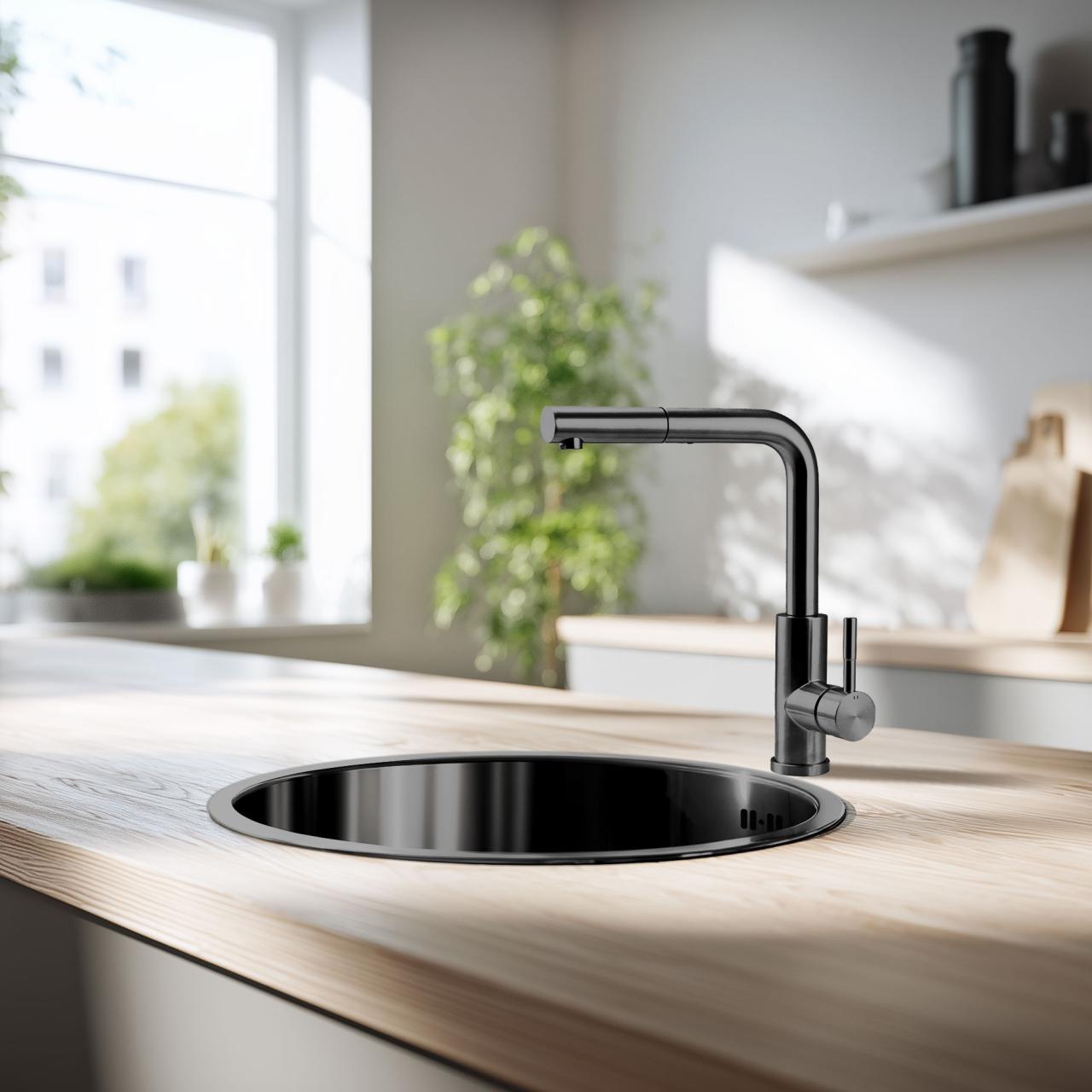 Pure.Sink Rondo Gun Metal Round Sink flush mount, undermount and top mount 38 cm PRN38-61 - Productafbeelding 3