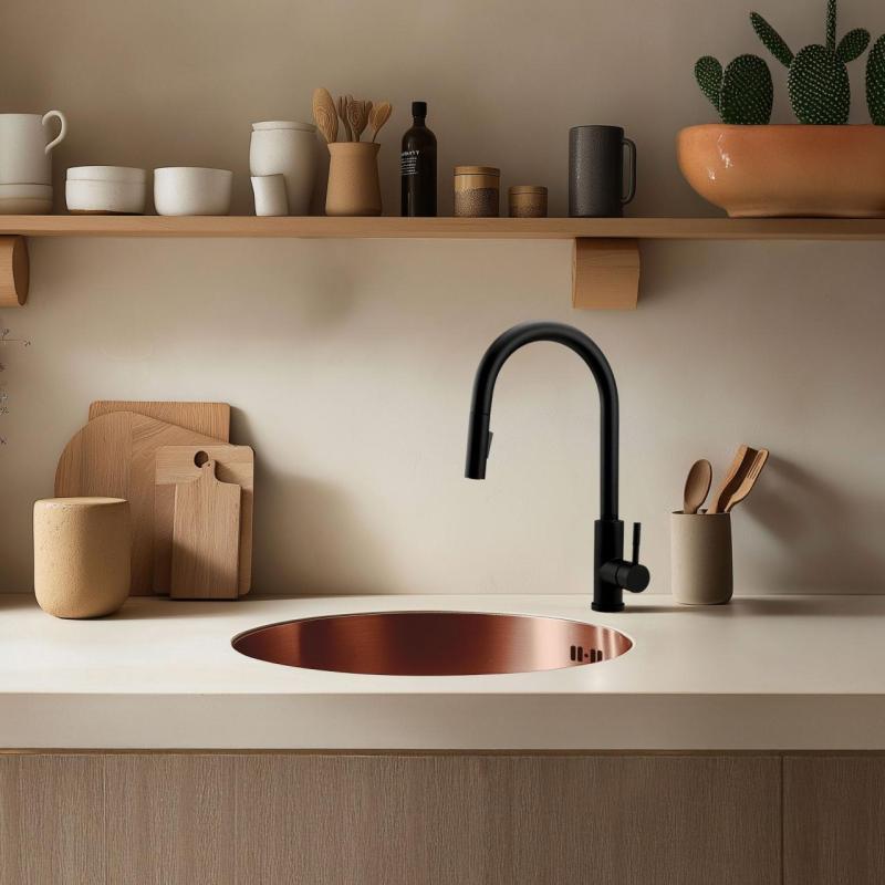 Pure.Sink Rondo Copper Round Sink flat installation, undermount and topmount 38 cm PRN38-62