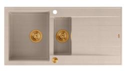 Quadri Luton beige granite topmount 1.5 bowl sink with drainer reversible 100x50cm with copper plug 1208971792