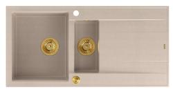 Quadri Luton beige granite build-up 1.5 sink with drainer reversible 100x50cm with gold plug 1208971793
