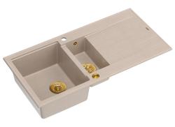 Quadri Luton beige granite build-up 1.5 sink with drainer reversible 100x50cm with gold plug 1208971793