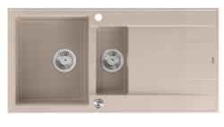Quadri Luton beige granite built-in 1.5 bowl sink with draining area reversible 100x50cm with stainless steel plug 1208971794