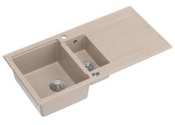 Quadri Luton beige granite built-in 1.5 bowl sink with draining area reversible 100x50cm with stainless steel plug 1208971794