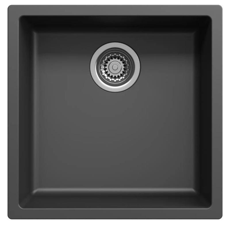 Ausmann Fiber black sink 40x40cm undermount, top mount and flush mount with automatic stainless steel plug 1208971836