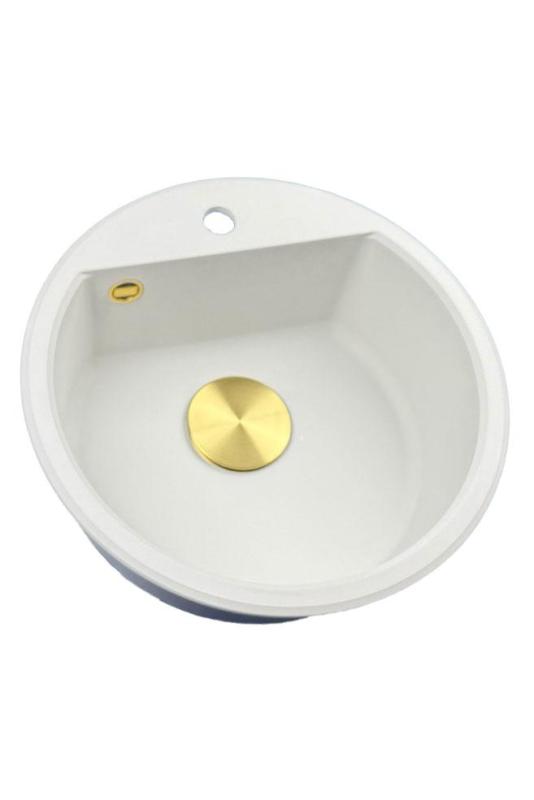 GraniteMy Bremen round granite sink 43 cm white, top mount and undermount, with faucet hole bench and automatic gold plug 1208971848