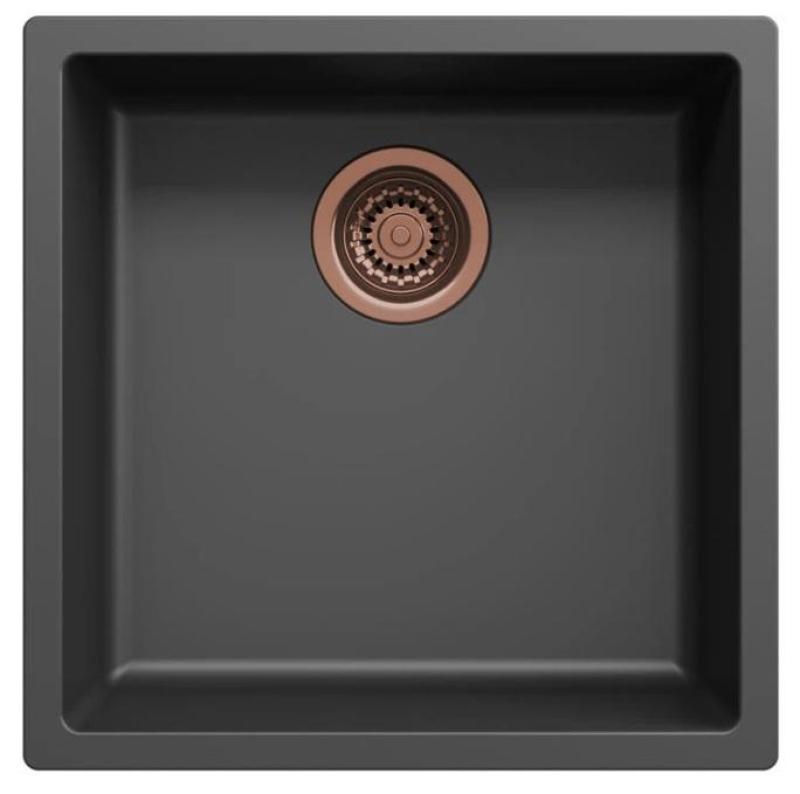 Ausmann Fibre black sink 40x40cm undermount, topmount and flush mount with automatic copper plug 1208971852