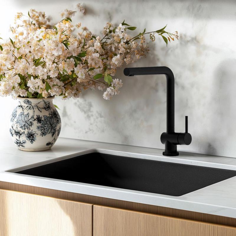 Ausmann Fibre black sink 50x40cm undermount, topmount and flushmount with automatic stainless steel plug 1208971855