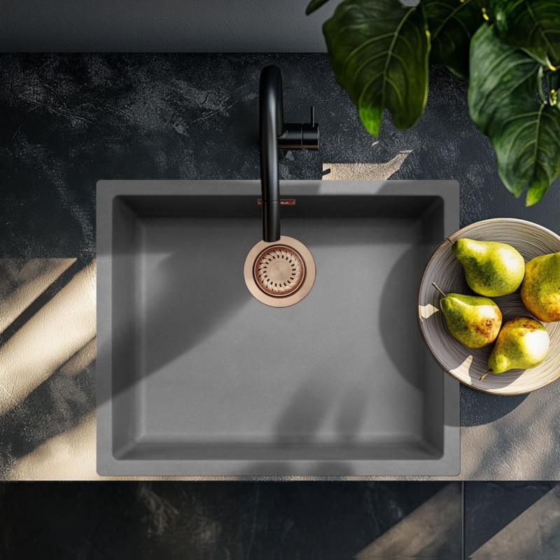 Ausmann Fibre concrete gray sink 50x40cm undermount, topmount and flushmount with copper plug 1208971884