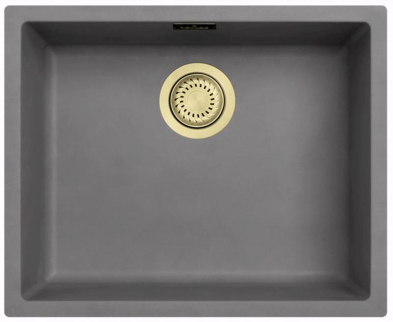 Ausmann Fiber concrete gray sink 50x40cm undermount, top mount and flush mount with golden plug 1208971885