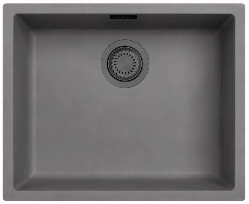 Ausmann Fibre concrete gray sink 50x40cm undermount, topmount and flush-mount with gun metal plug 1208971886